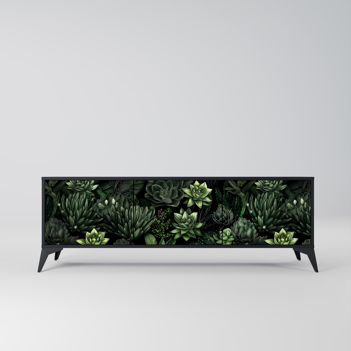 SUCCULENT JUNGLE 3-dörrars TV-bänk i svart finish