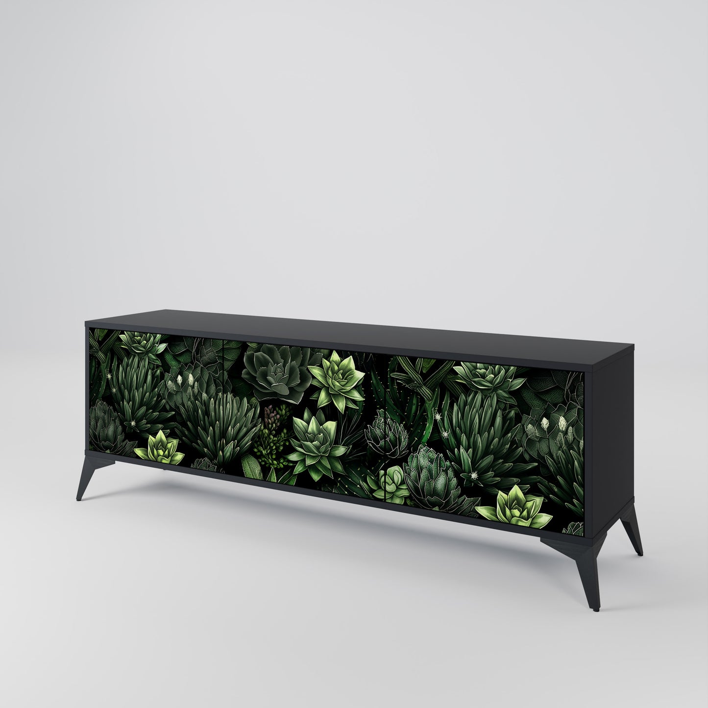 SUCCULENT JUNGLE 3-dörrars TV-bänk i svart finish