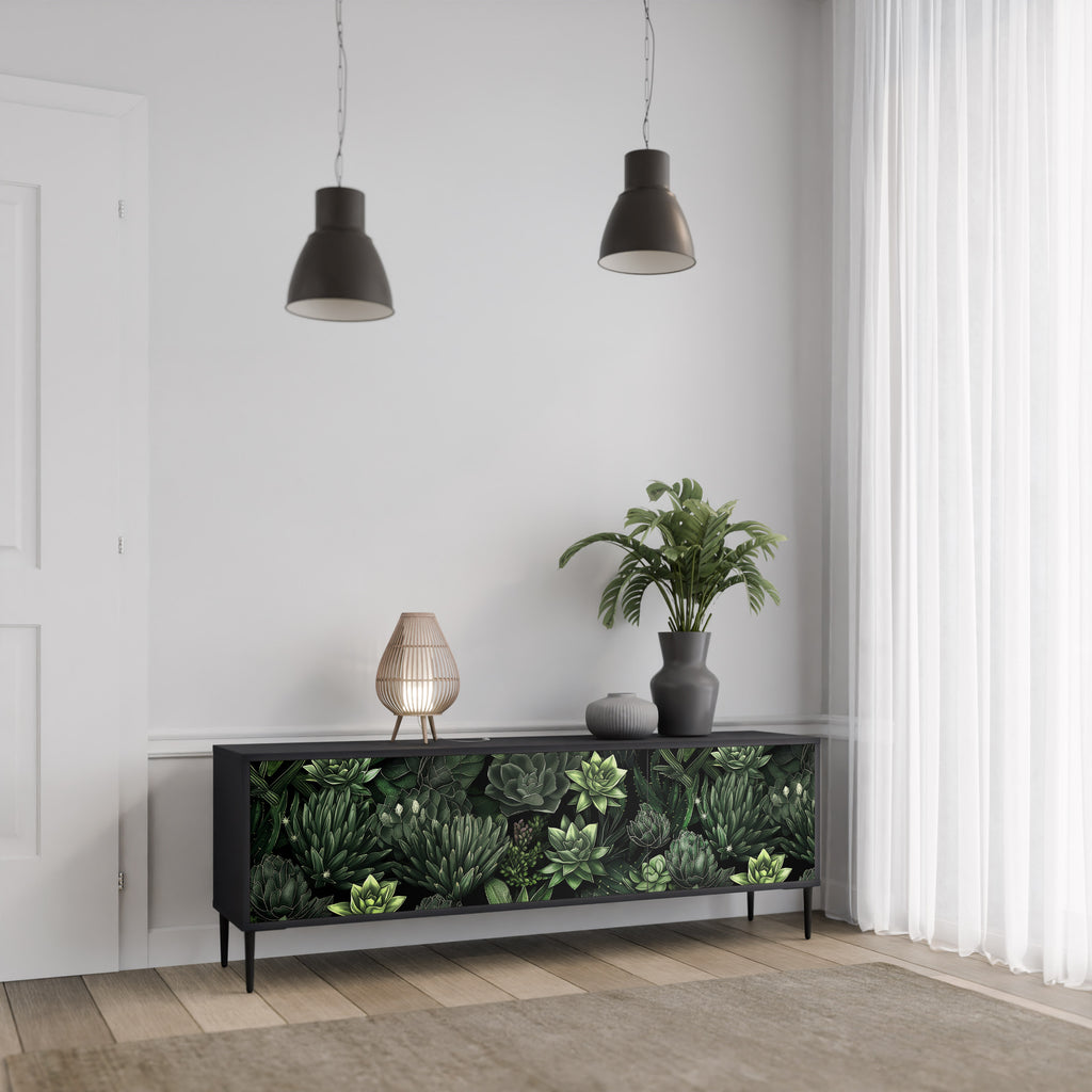 SUCCULENT JUNGLE 3-dörrars TV-bänk i svart finish