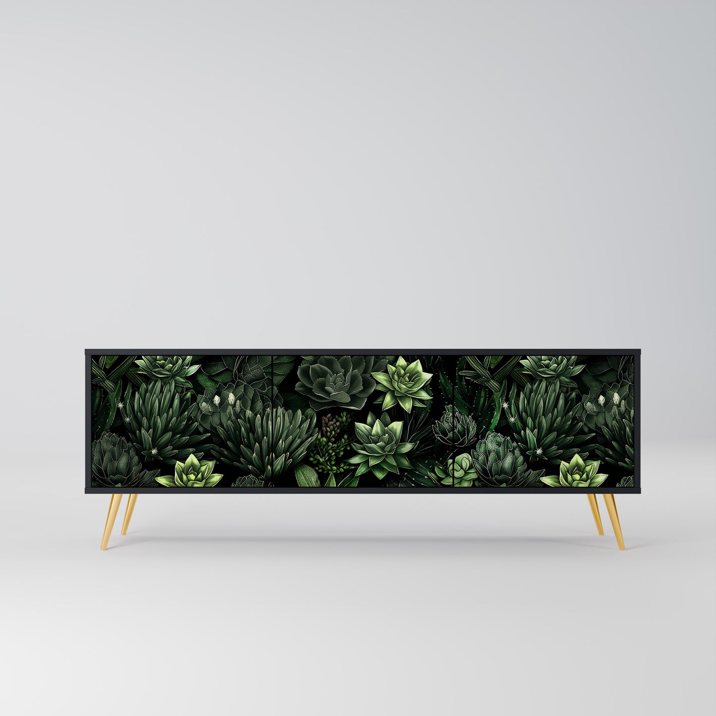 SUCCULENT JUNGLE 3-dörrars TV-bänk i svart finish