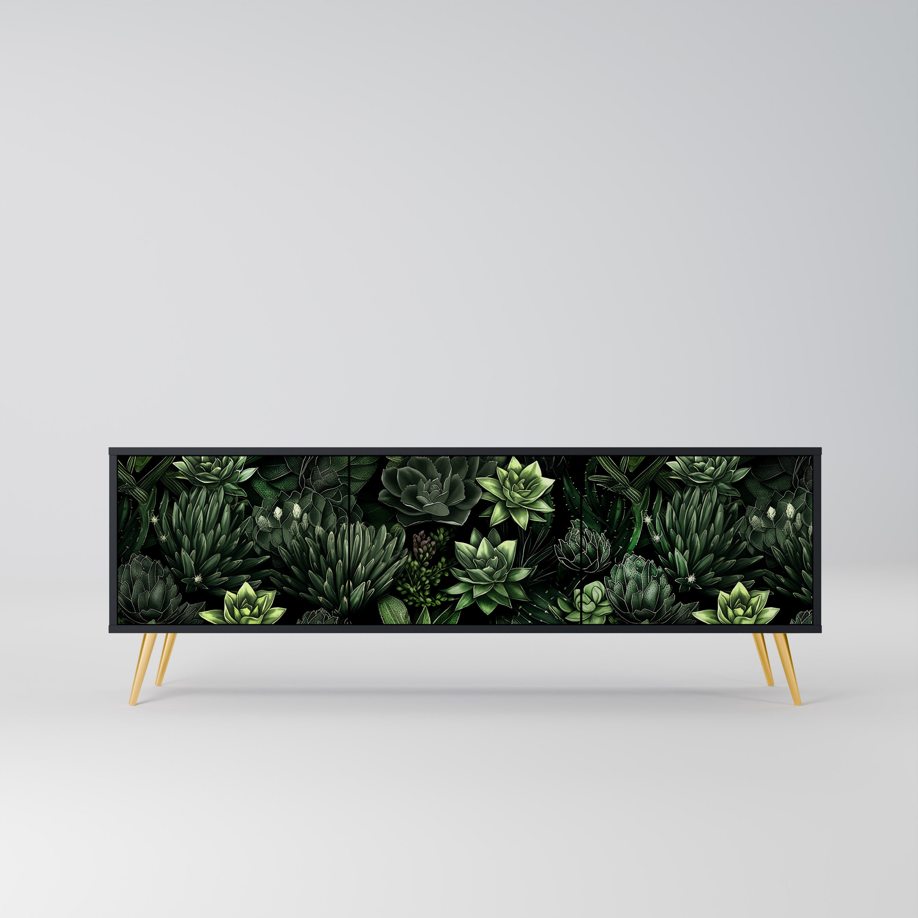 SUCCULENT JUNGLE 3-dörrars TV-bänk i svart finish