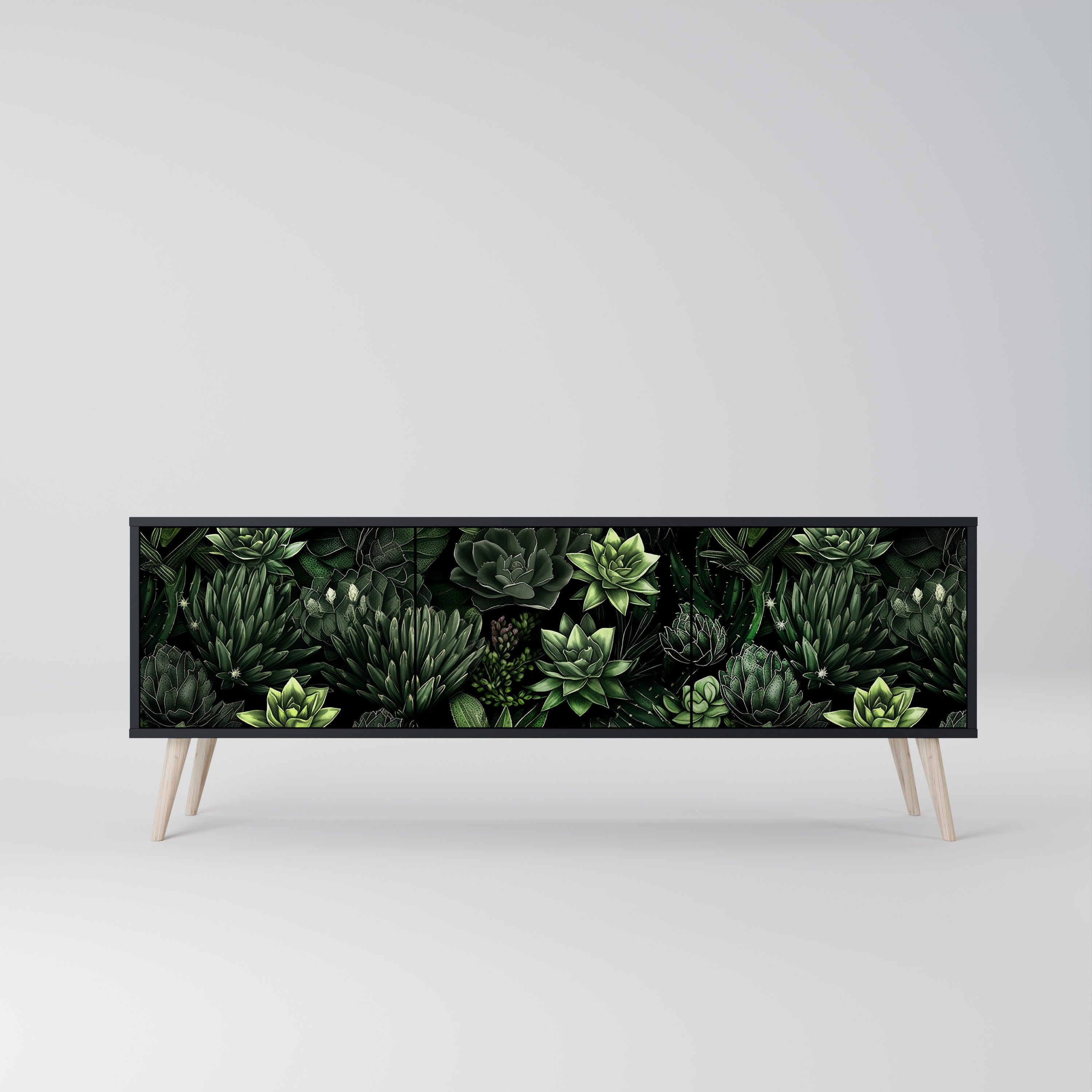 SUCCULENT JUNGLE 3-dörrars TV-bänk i svart finish