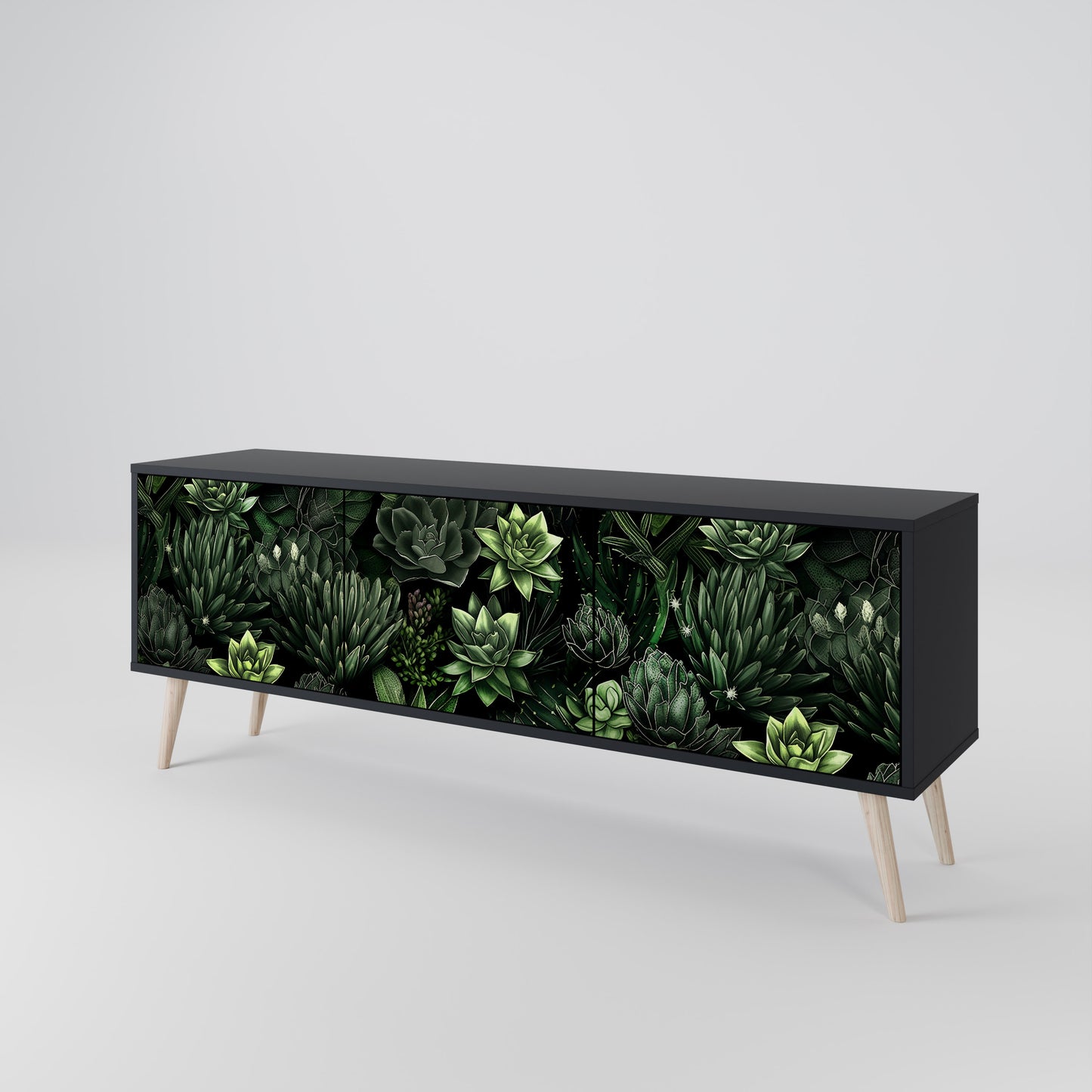SUCCULENT JUNGLE 3-dörrars TV-bänk i svart finish