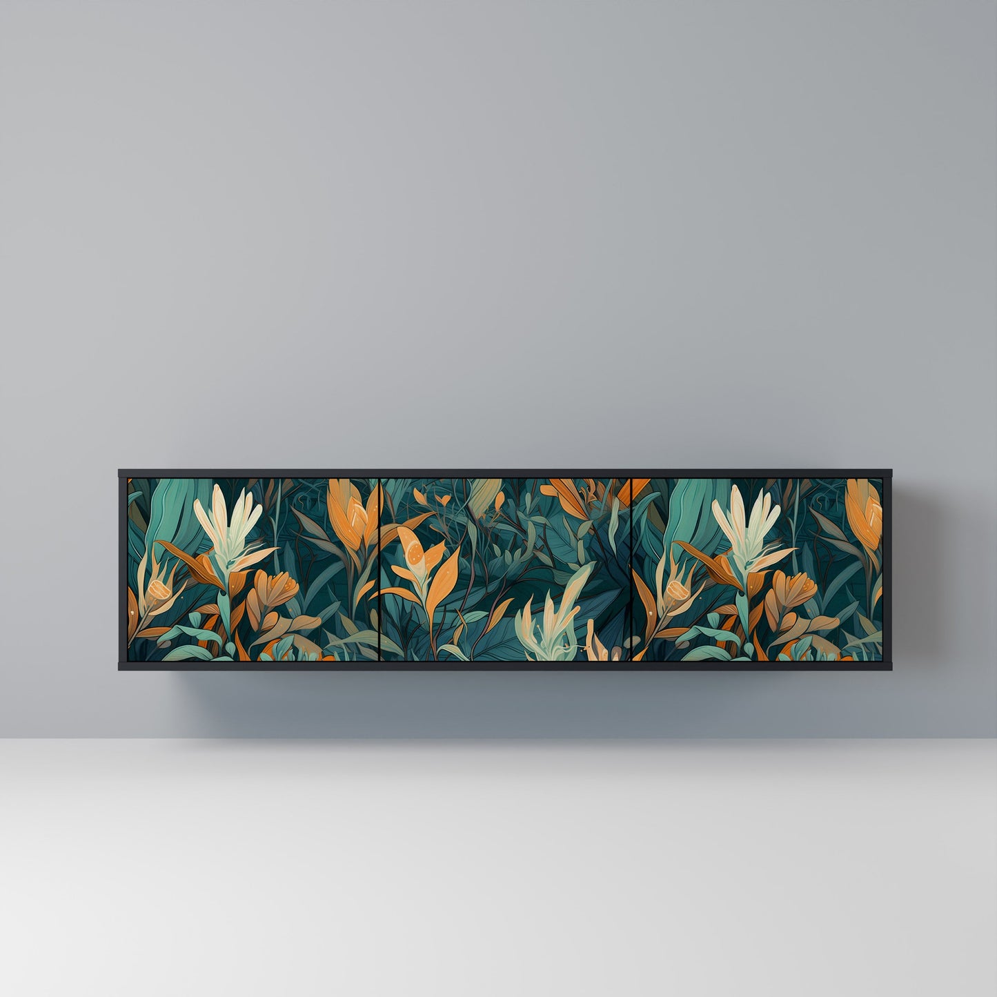 FLORAL SERENITY 3-dörrars TV-bänk i svart finish