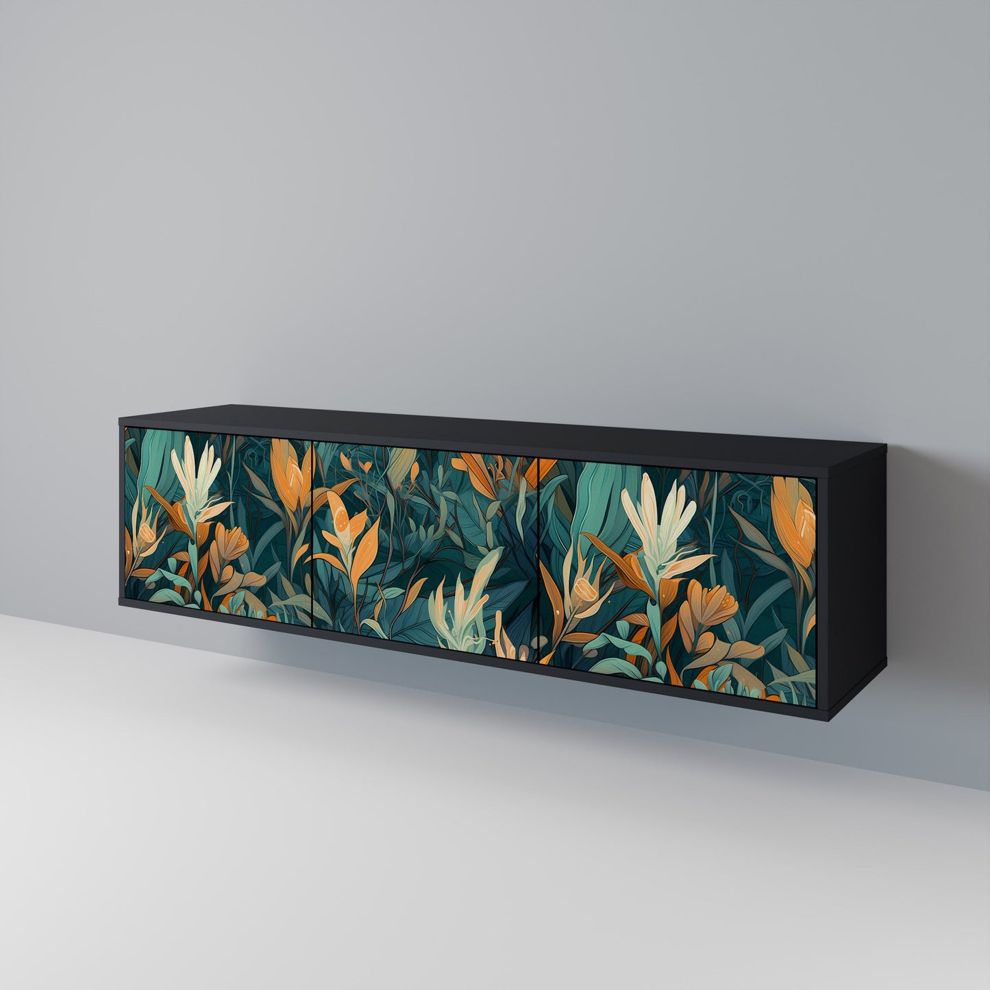 FLORAL SERENITY 3-dörrars TV-bänk i svart finish