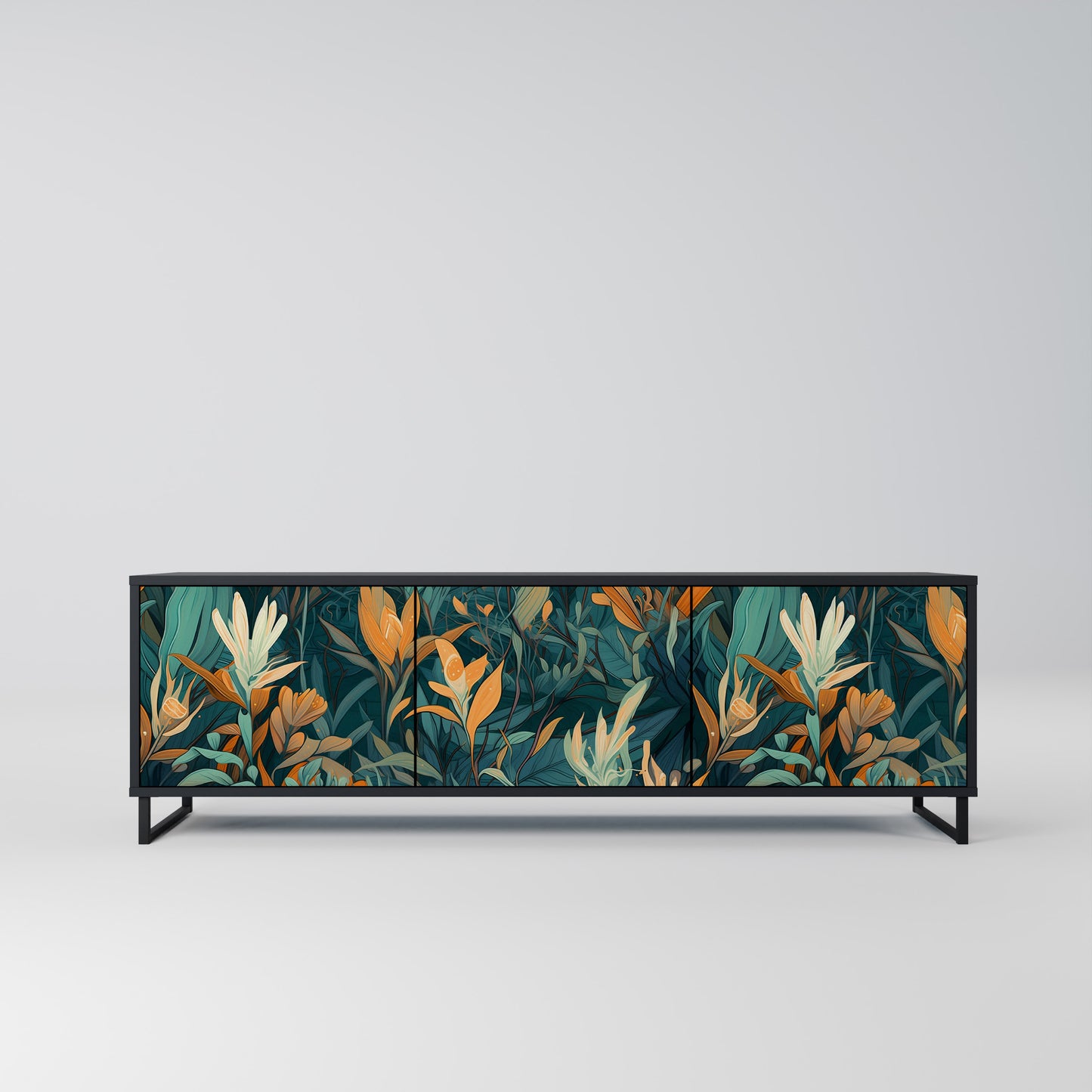 FLORAL SERENITY 3-dörrars TV-bänk i svart finish
