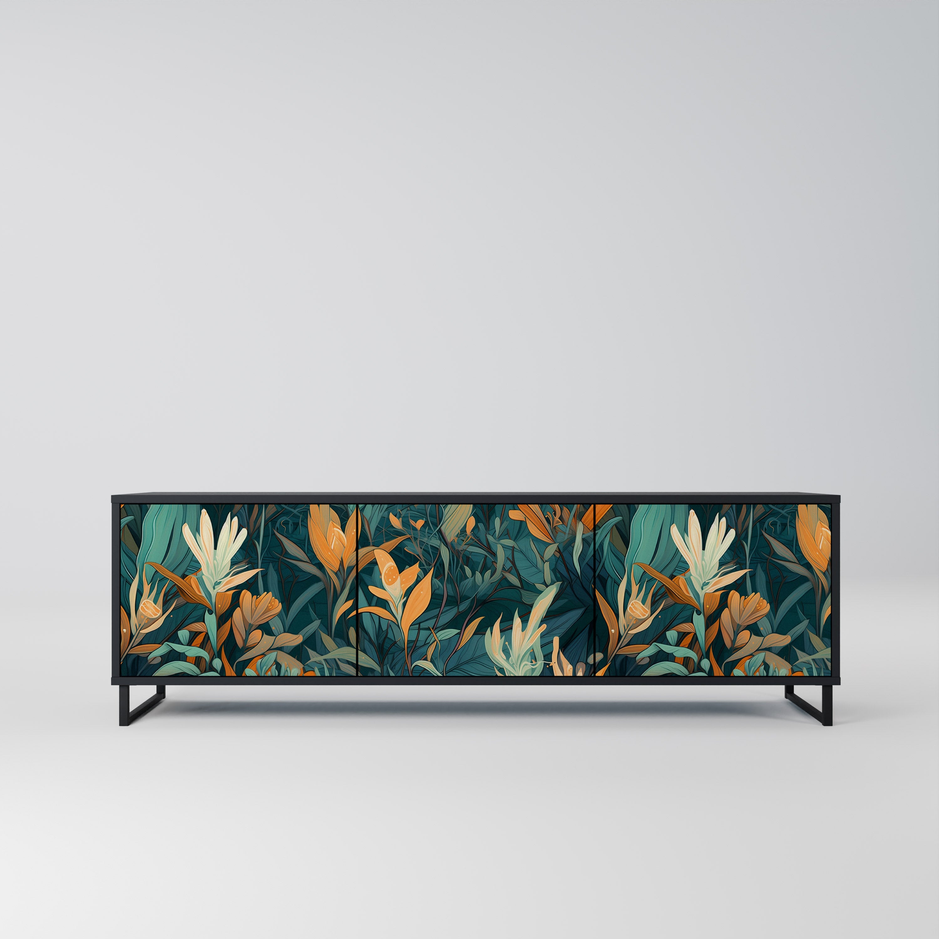 FLORAL SERENITY 3-dörrars TV-bänk i svart finish