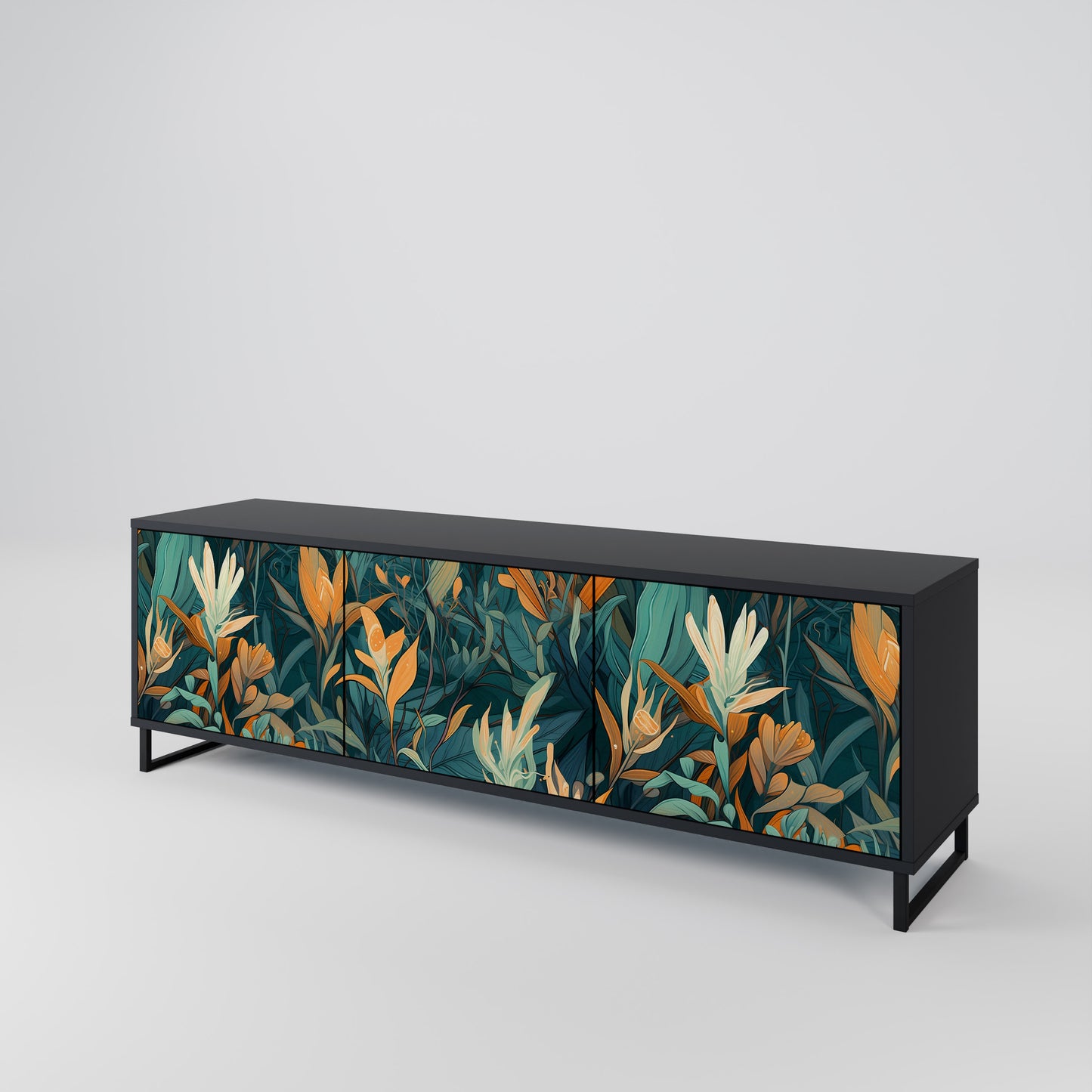 FLORAL SERENITY 3-dörrars TV-bänk i svart finish