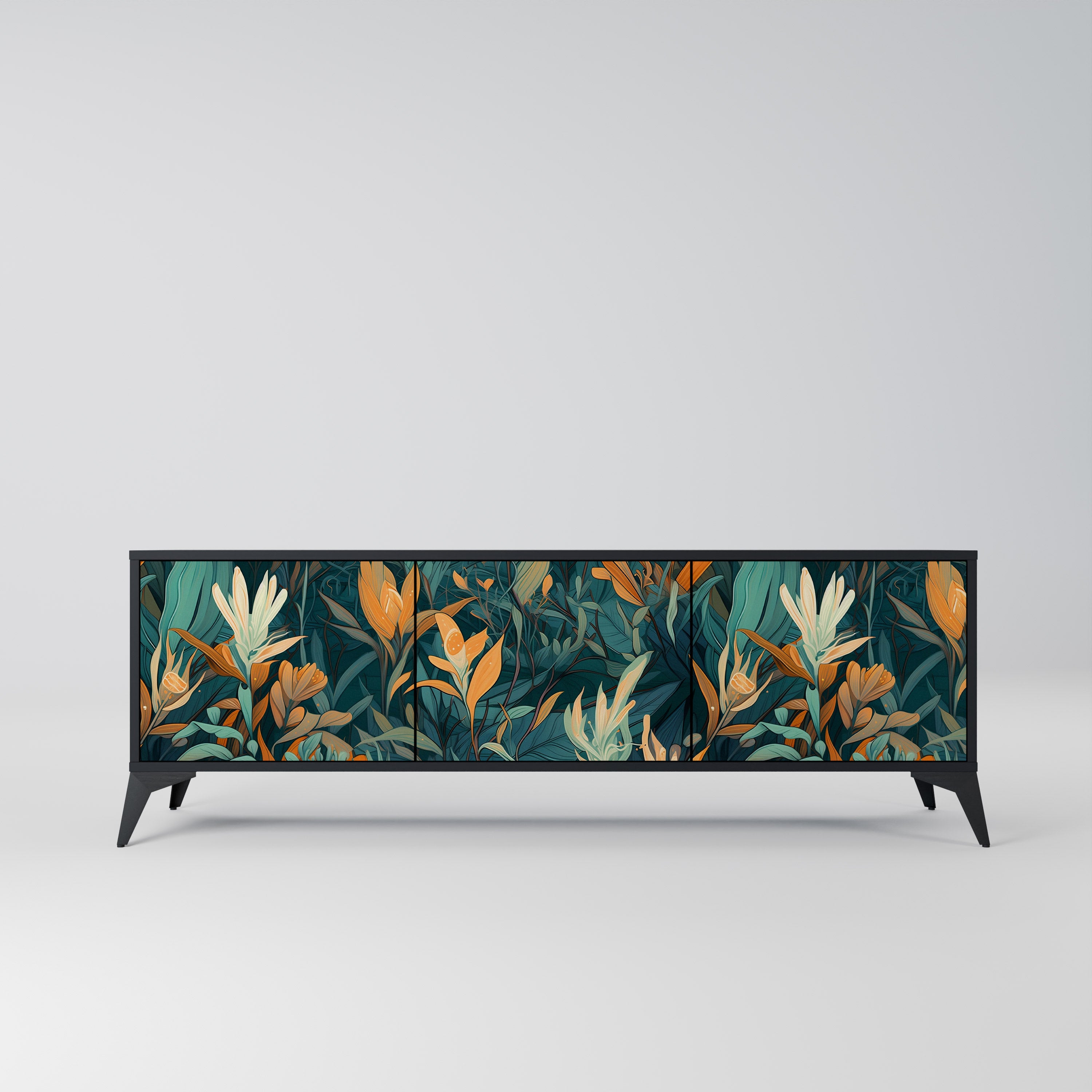 FLORAL SERENITY 3-dörrars TV-bänk i svart finish