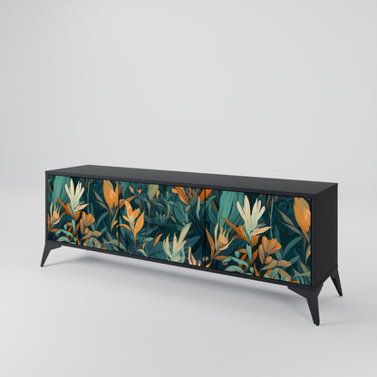 FLORAL SERENITY 3-dörrars TV-bänk i svart finish