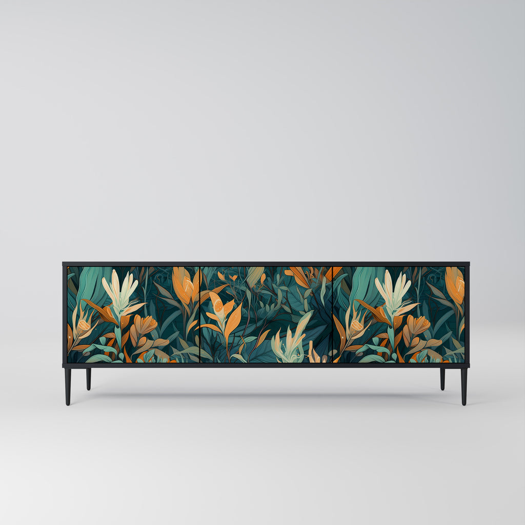 FLORAL SERENITY 3-dörrars TV-bänk i svart finish