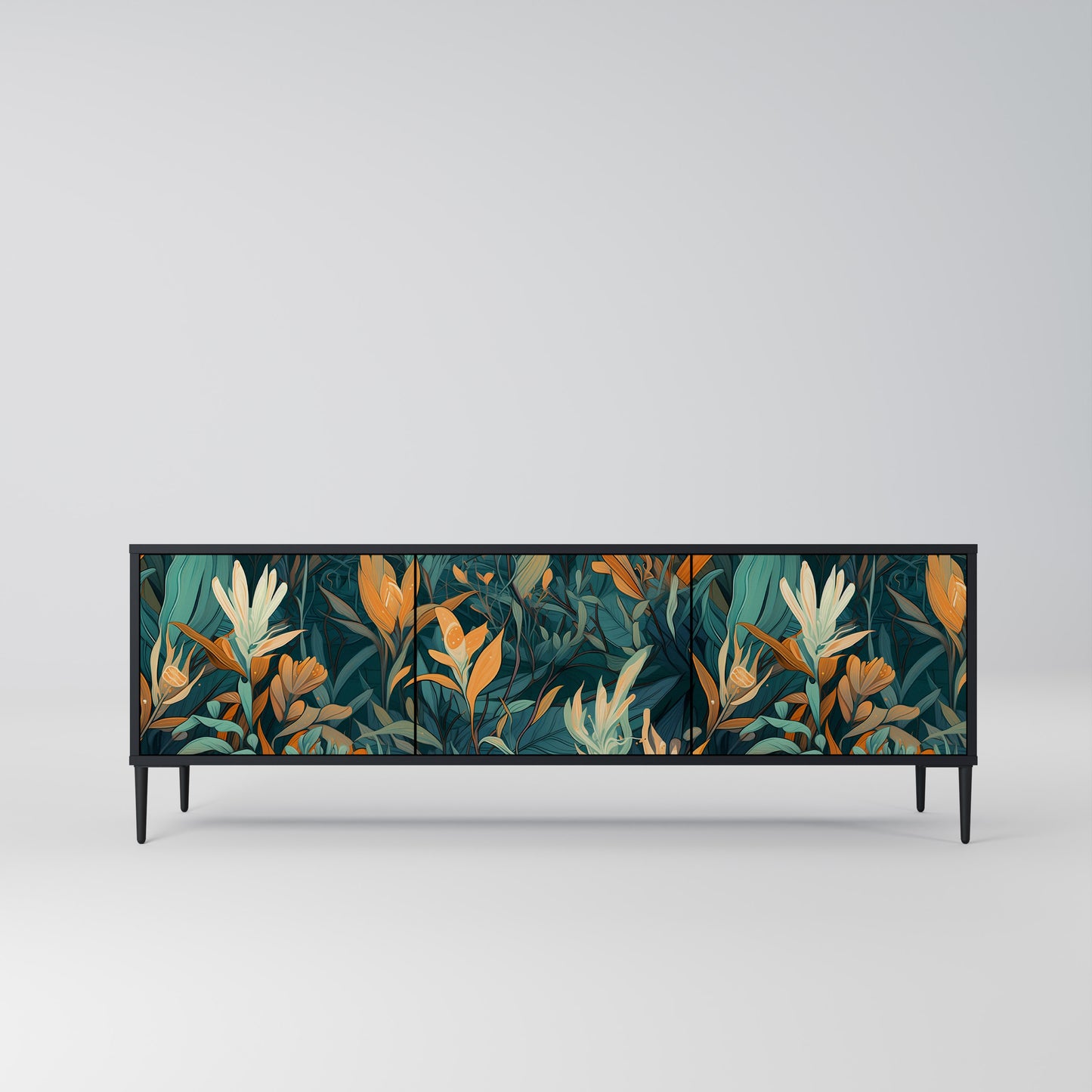 FLORAL SERENITY 3-dörrars TV-bänk i svart finish