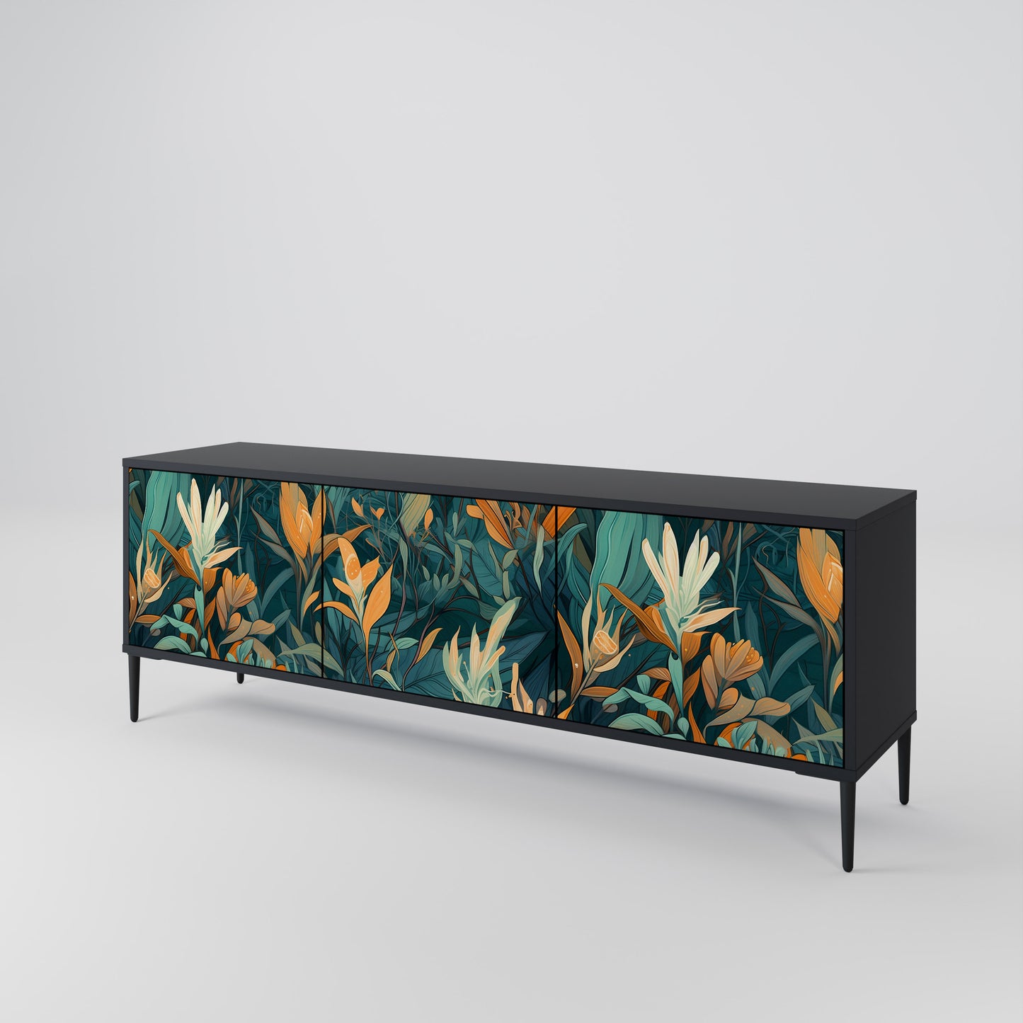 FLORAL SERENITY 3-dörrars TV-bänk i svart finish