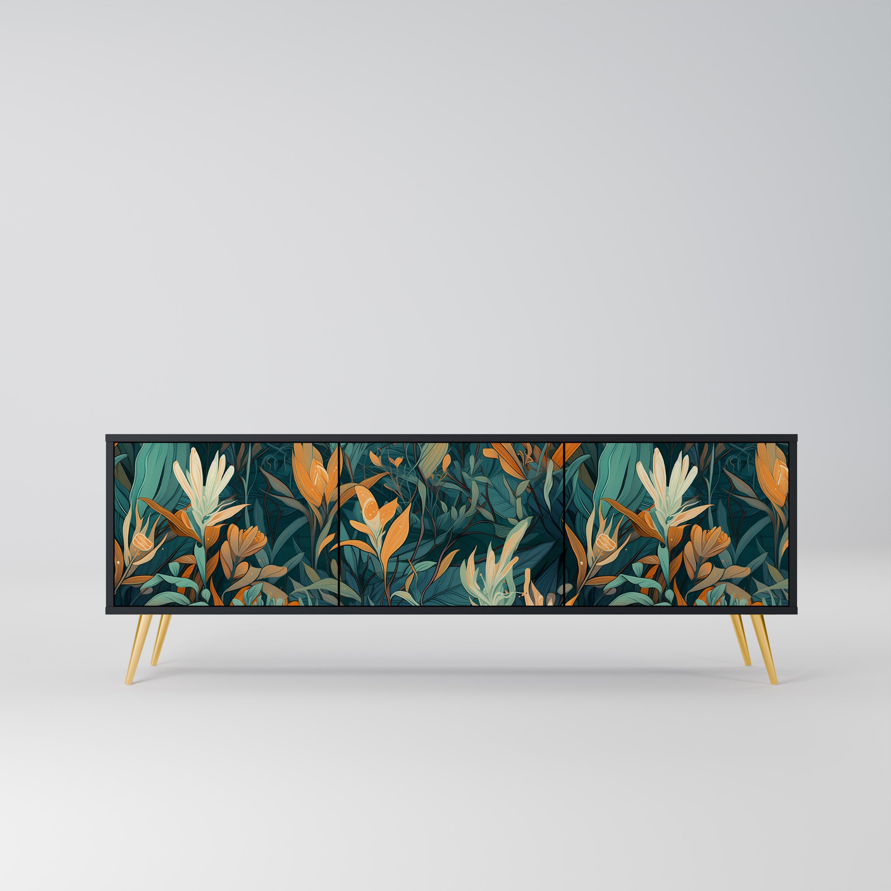 FLORAL SERENITY 3-dörrars TV-bänk i svart finish