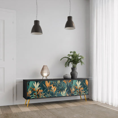 FLORAL SERENITY 3-dörrars TV-bänk i svart finish