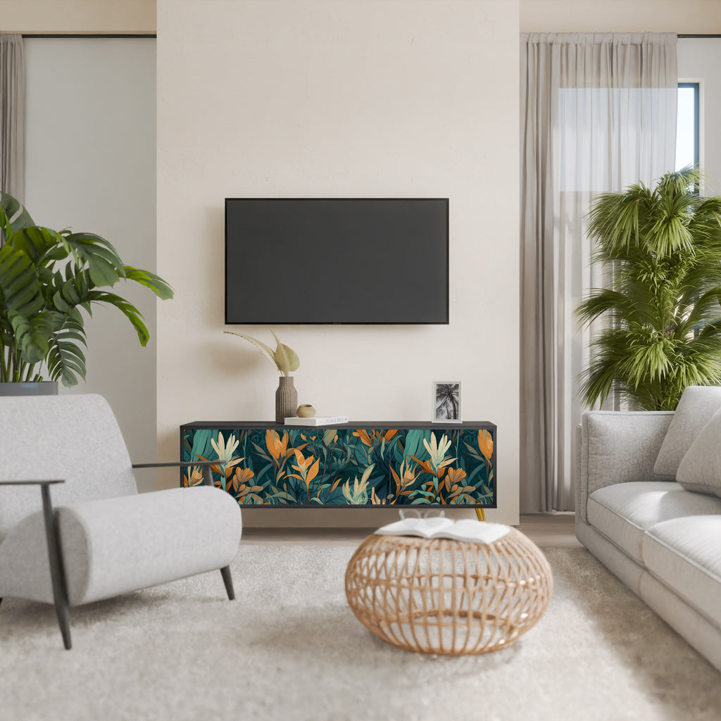 FLORAL SERENITY 3-dörrars TV-bänk i svart finish