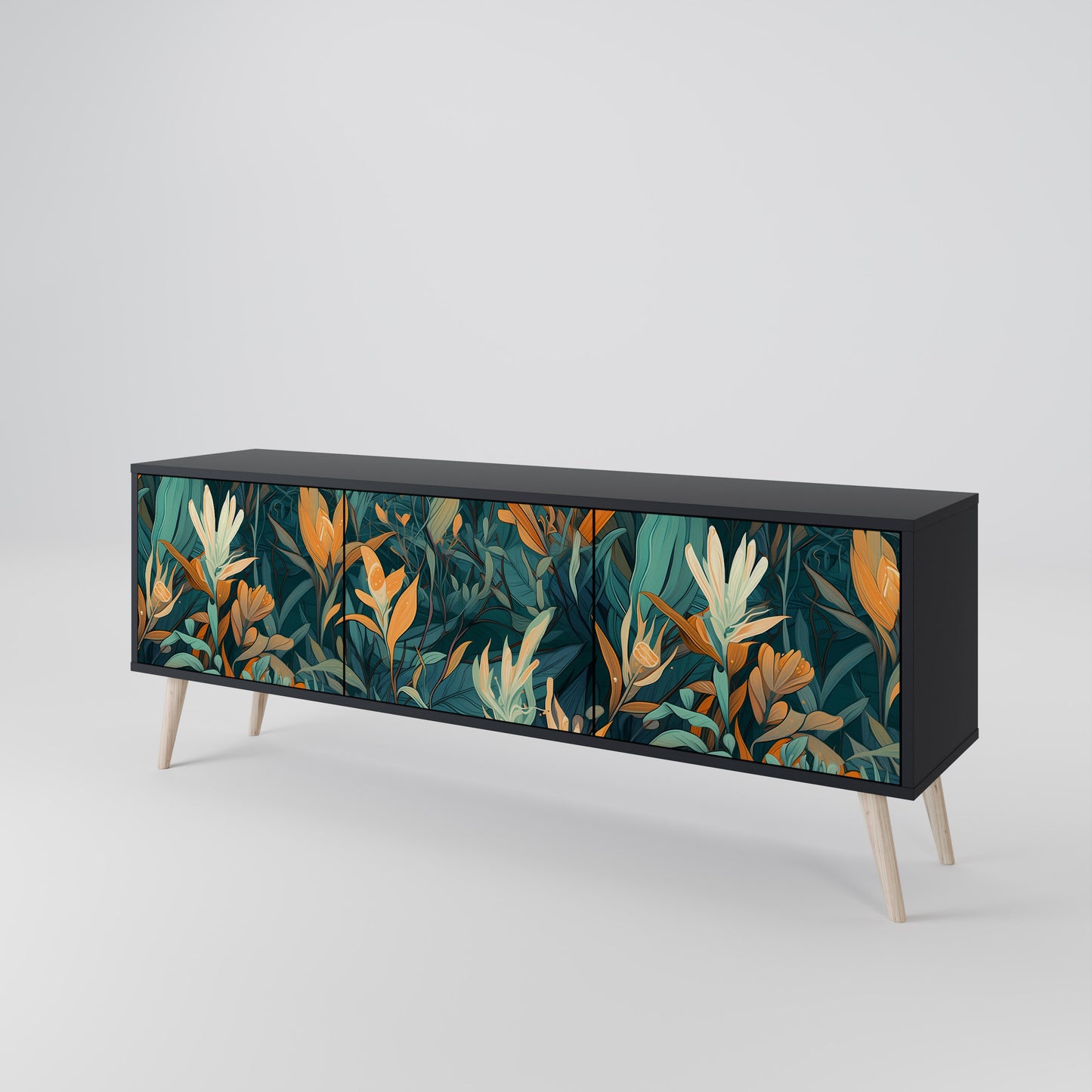 FLORAL SERENITY 3-dörrars TV-bänk i svart finish