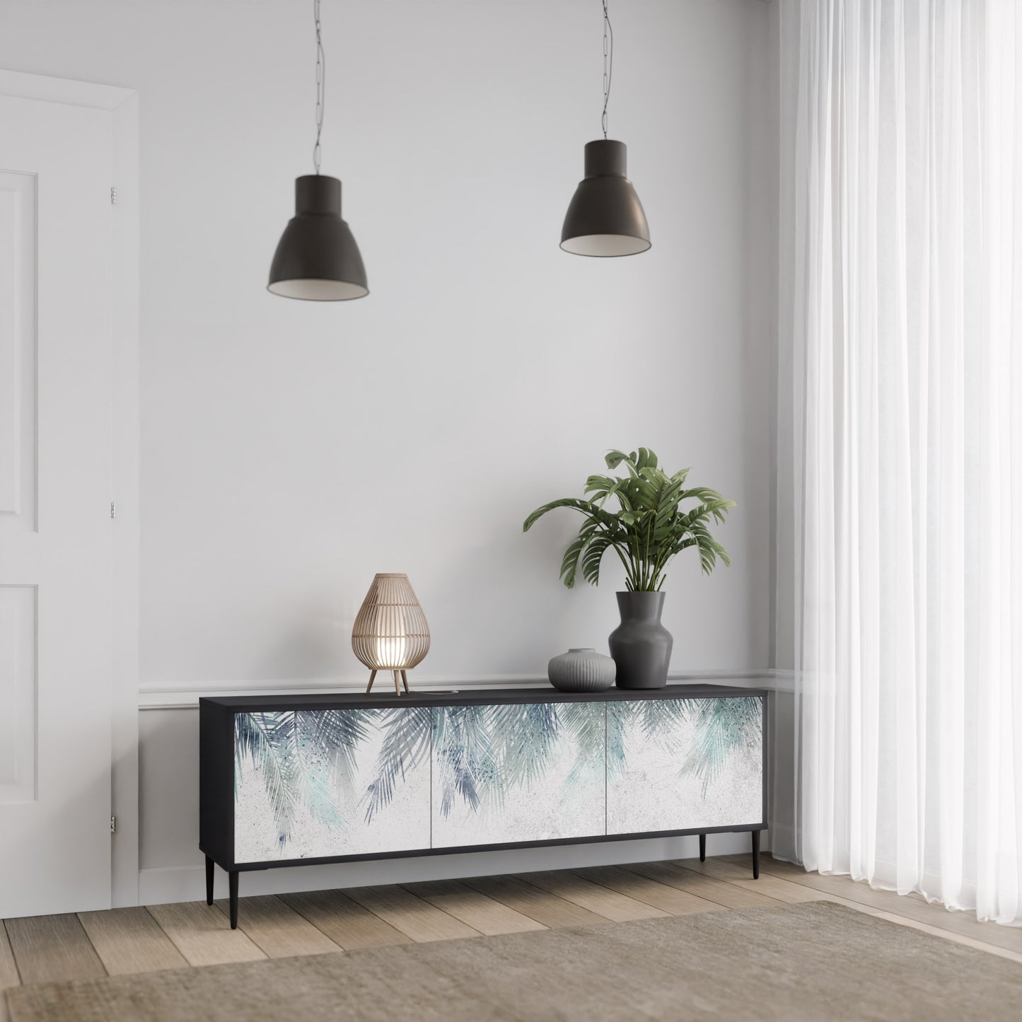 PALM VEIL 3-dörrars TV-bänk i svart finish