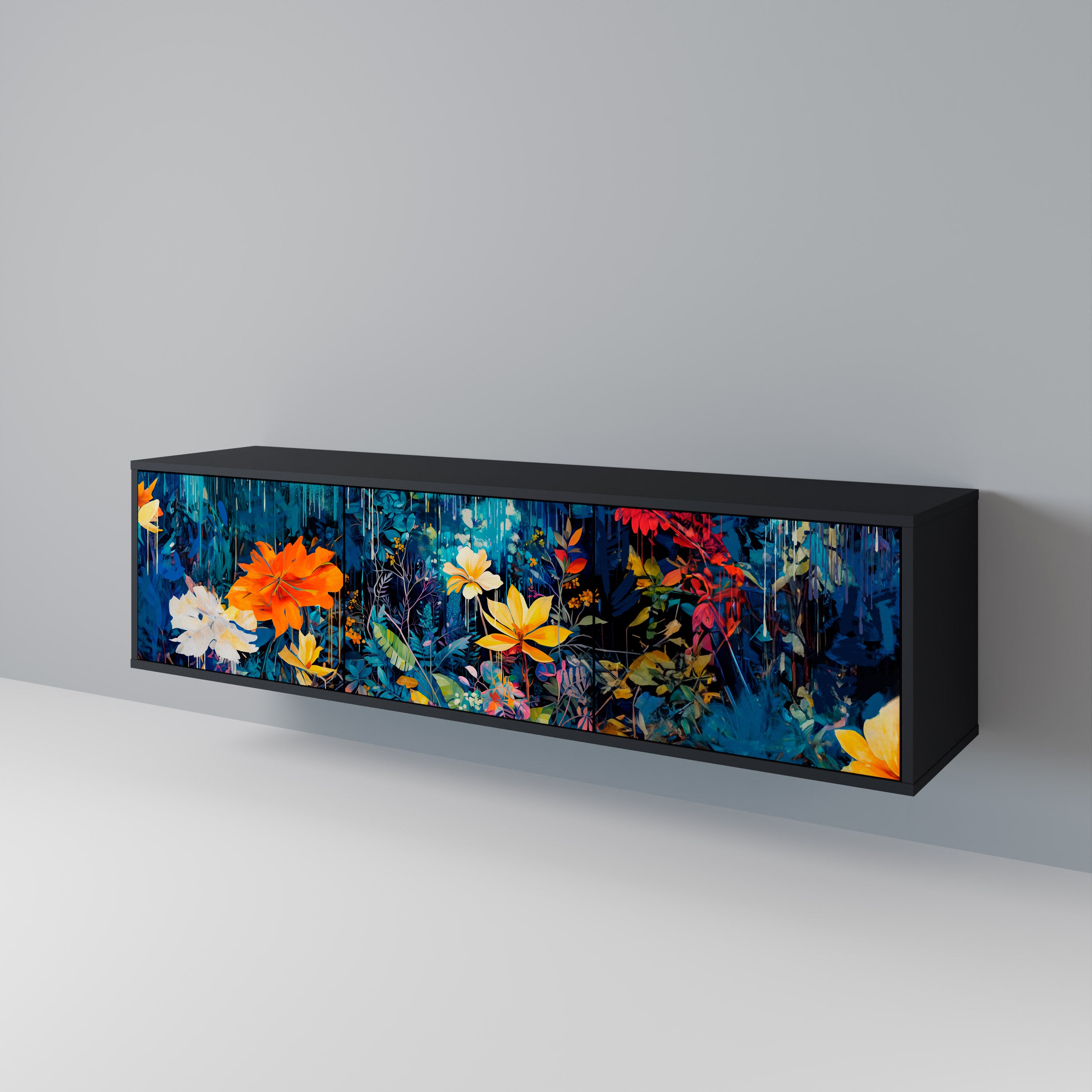 MIDNIGHT BLOSSOM TV-bänk med 3 dörrar