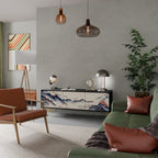 JAPANSK LANDSKAP 3-dörrars TV-bänk i svart finish