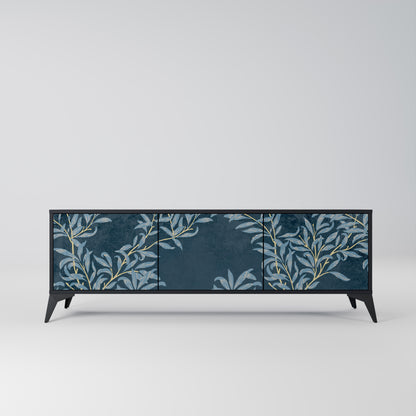 BLUE LEAVES 3-dörrars TV-bänk i svart finish
