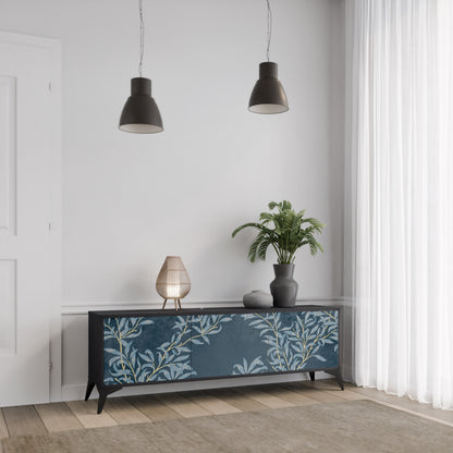 BLUE LEAVES 3-dörrars TV-bänk i svart finish