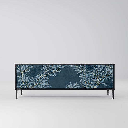 BLUE LEAVES 3-dörrars TV-bänk i svart finish