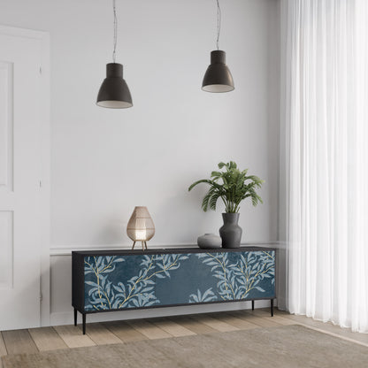 BLUE LEAVES 3-dörrars TV-bänk i svart finish