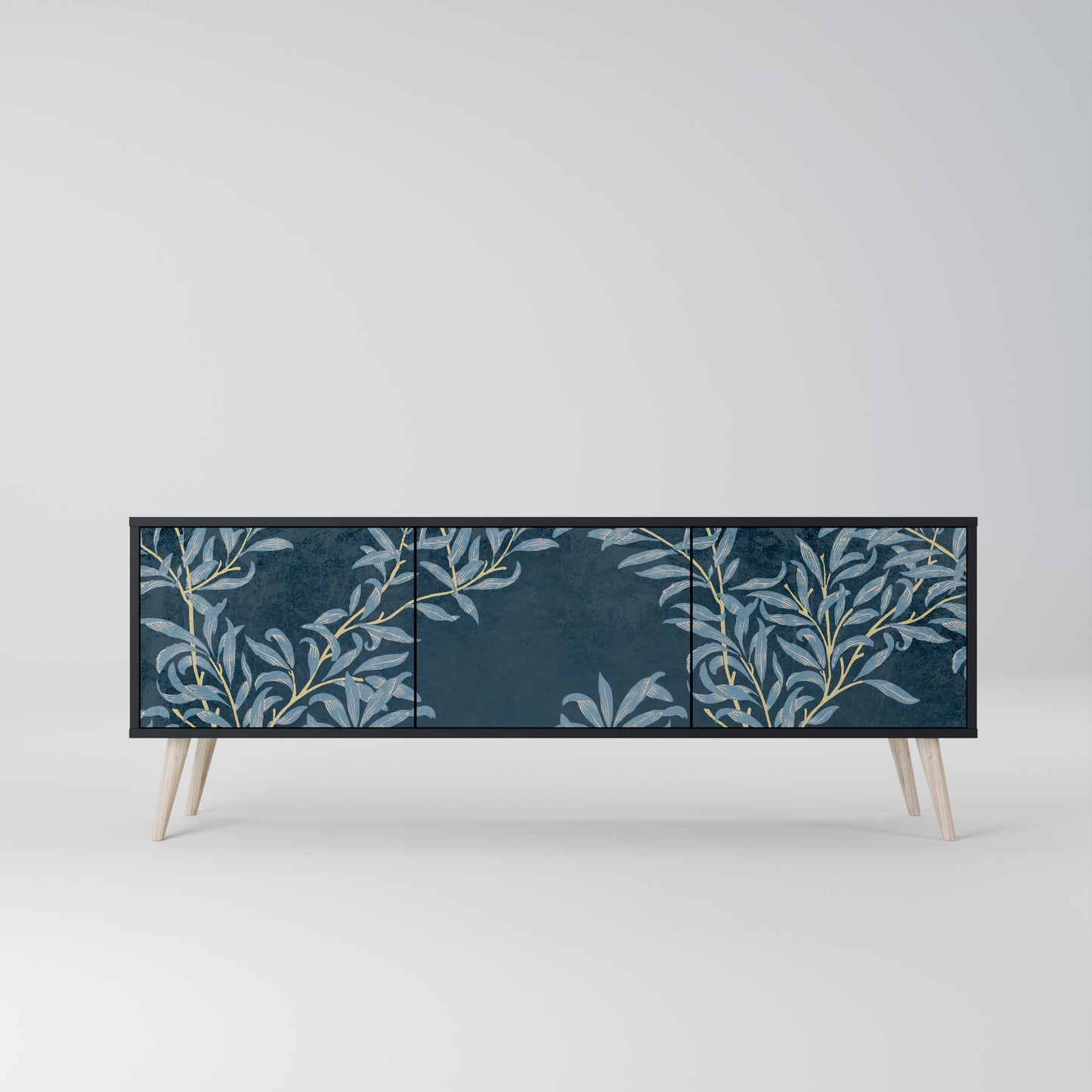BLUE LEAVES 3-dörrars TV-bänk i svart finish