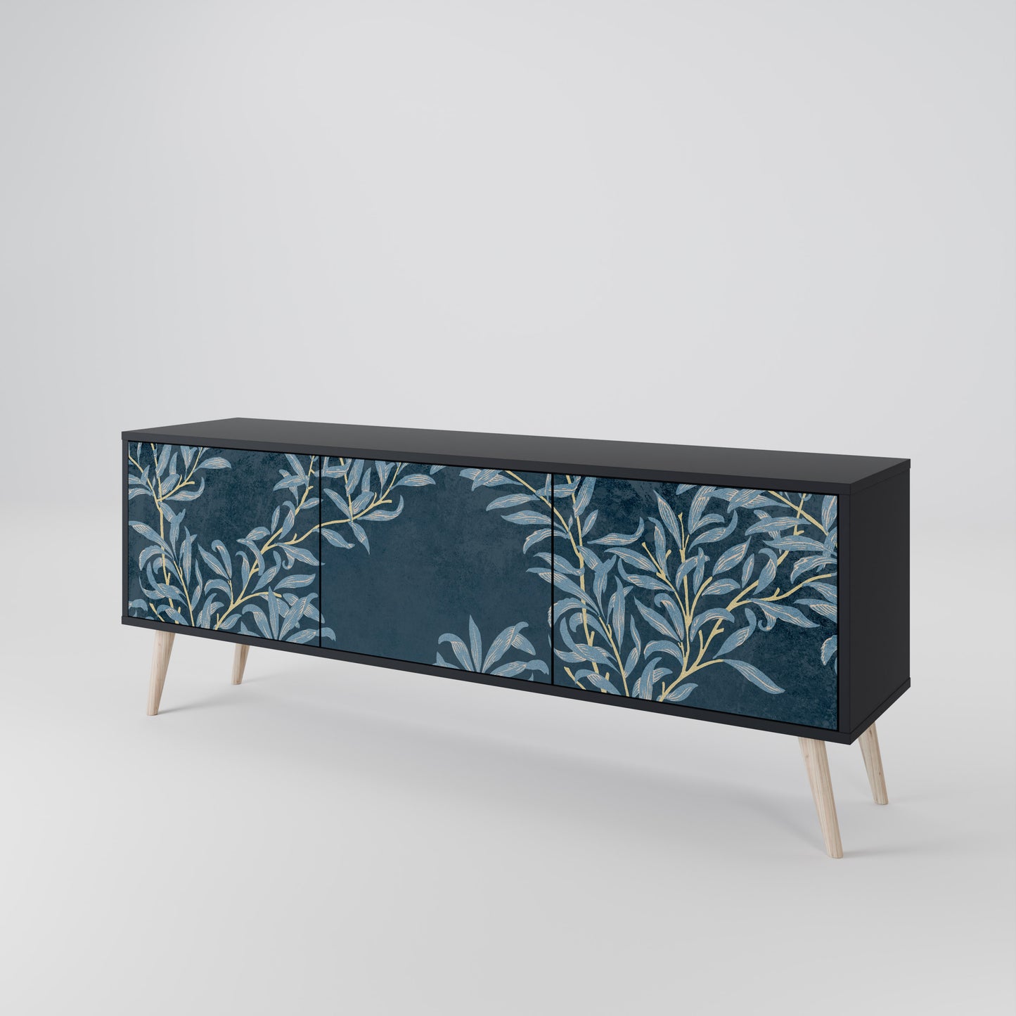 BLUE LEAVES 3-dörrars TV-bänk i svart finish