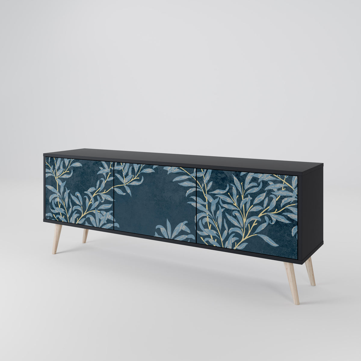 BLUE LEAVES TV-bänk med 3 dörrar