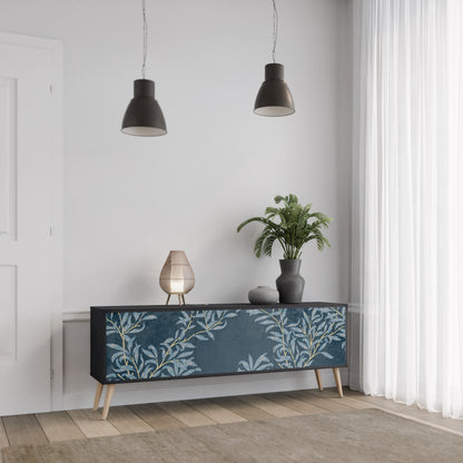 BLUE LEAVES 3-dörrars TV-bänk i svart finish