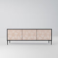 LEAVES ON BEIGE 3-Door TV Stand in Black Finish