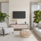 LEAVES ON BEIGE 3-Door TV Stand in Black Finish