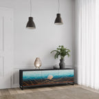 LUNAR SECRETS 3-Door TV Stand in Black Finish