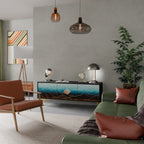 LUNAR SECRETS 3-Door TV Stand in Black Finish