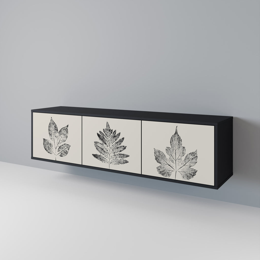 LEAFY STAMPS 3-dörrars TV-bänk i svart finish