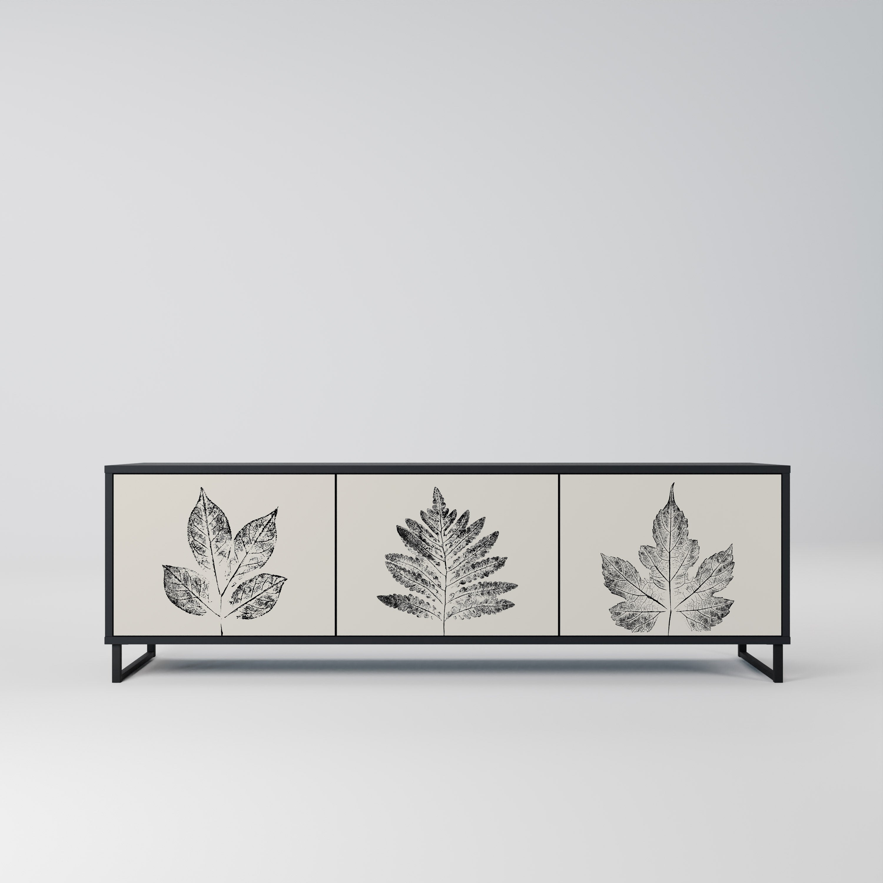 LEAFY STAMPS 3-dörrars TV-bänk i svart finish