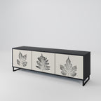 LEAFY STAMPS 3-Door TV Stand in Black Finish