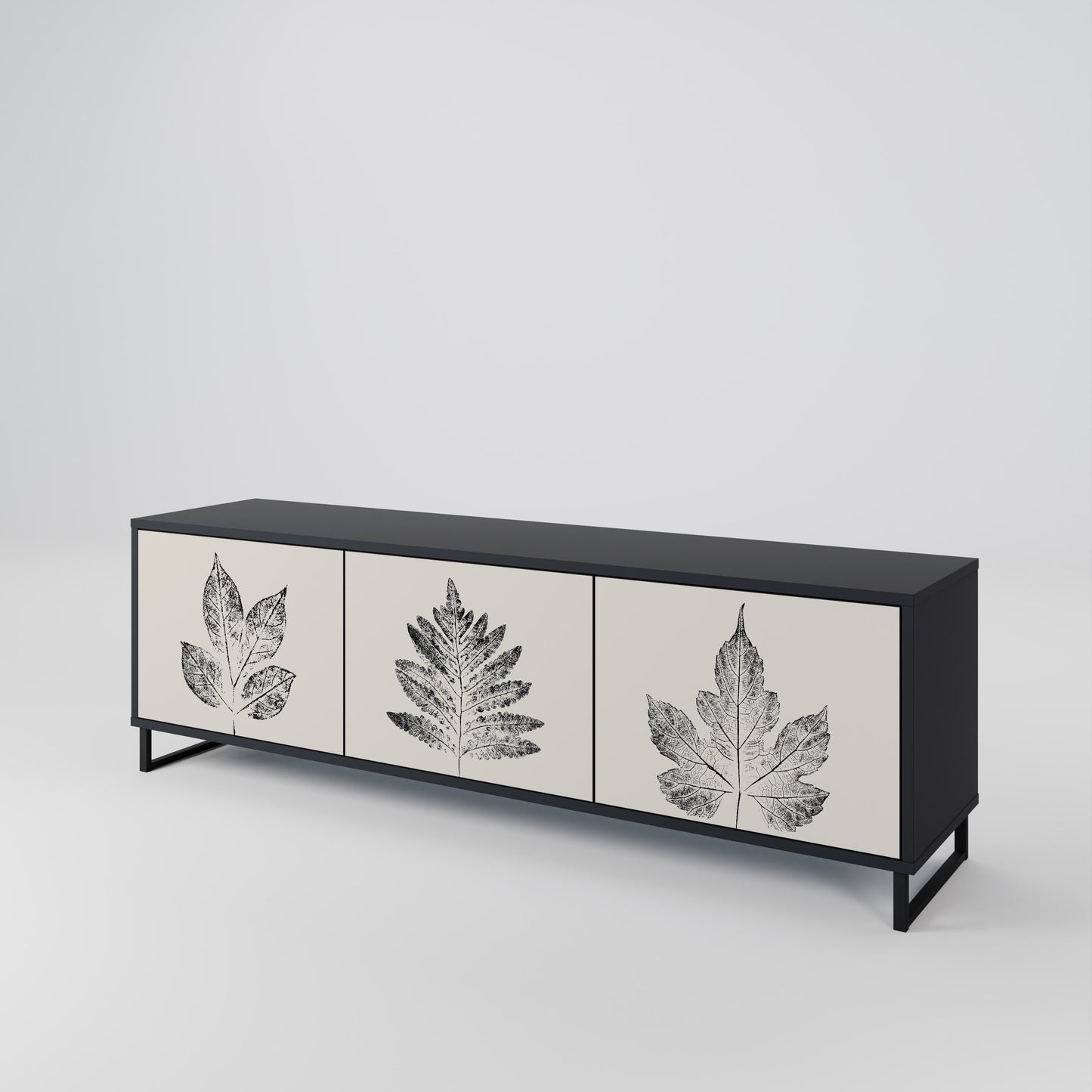 LEAFY STAMPS 3-dörrars TV-bänk i svart finish