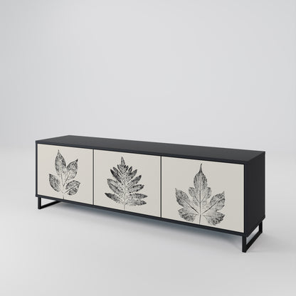 LEAFY STAMPS 3-dörrars TV-bänk i svart finish