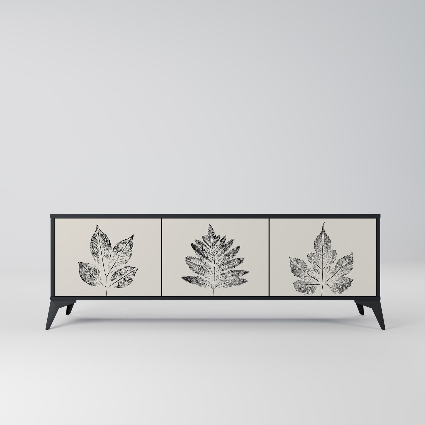LEAFY STAMPS 3-dörrars TV-bänk i svart finish