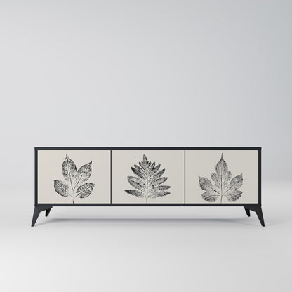 LEAFY STAMPS 3-dörrars TV-bänk i svart finish