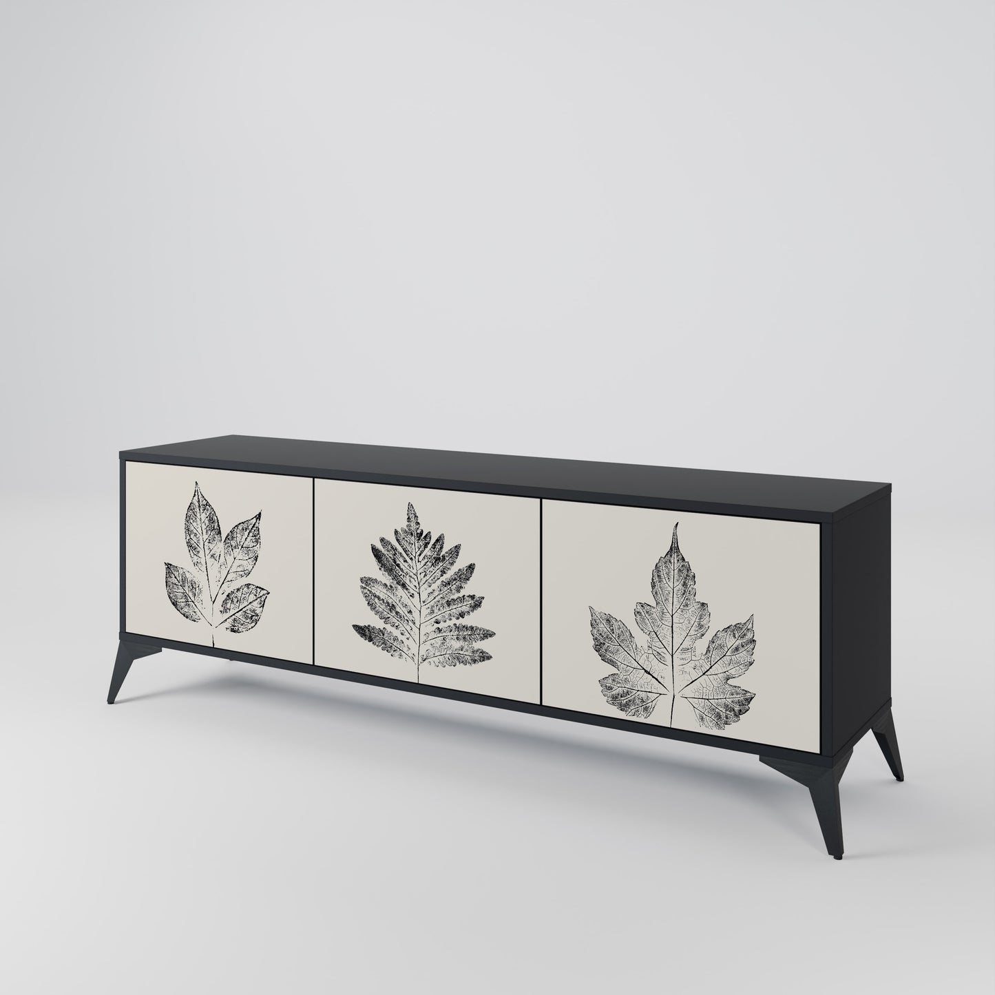 LEAFY STAMPS 3-dörrars TV-bänk i svart finish