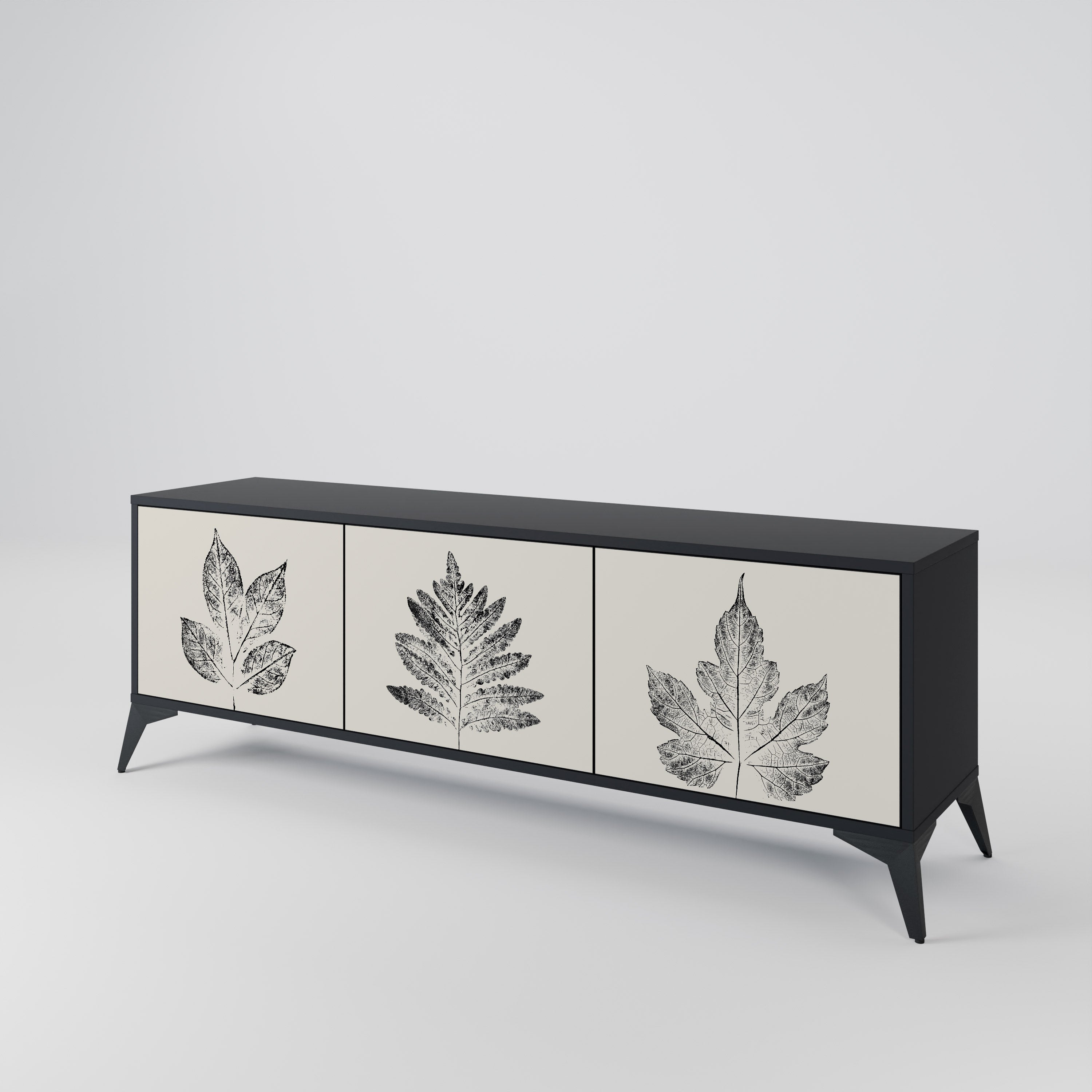 LEAFY STAMPS 3-dörrars TV-bänk i svart finish