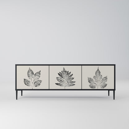 LEAFY STAMPS 3-dörrars TV-bänk i svart finish