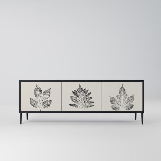 LEAFY STAMPS 3-dörrars TV-bänk i svart finish