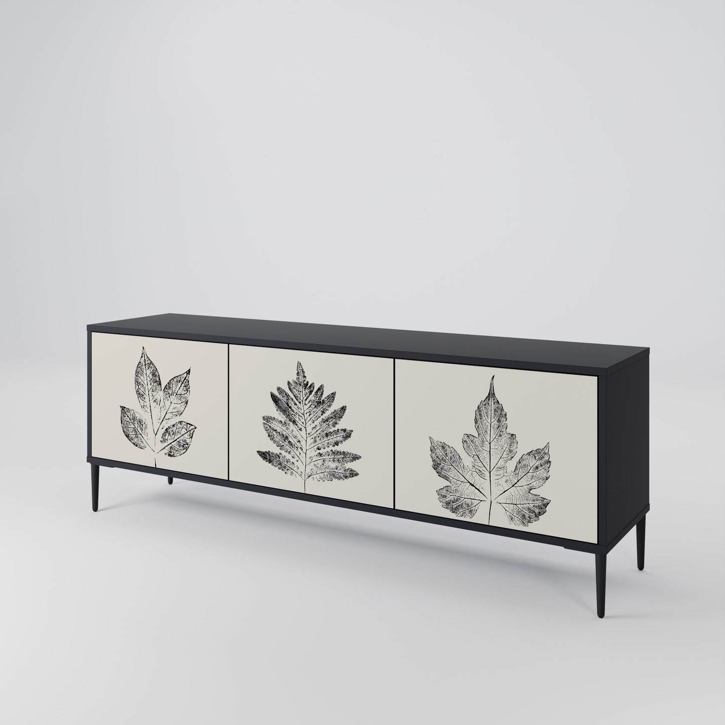LEAFY STAMPS 3-dörrars TV-bänk i svart finish