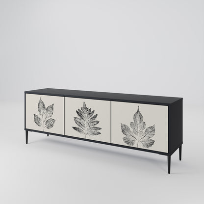 LEAFY STAMPS 3-dörrars TV-bänk i svart finish