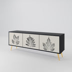LEAFY STAMPS 3-Door TV Stand in Black Finish